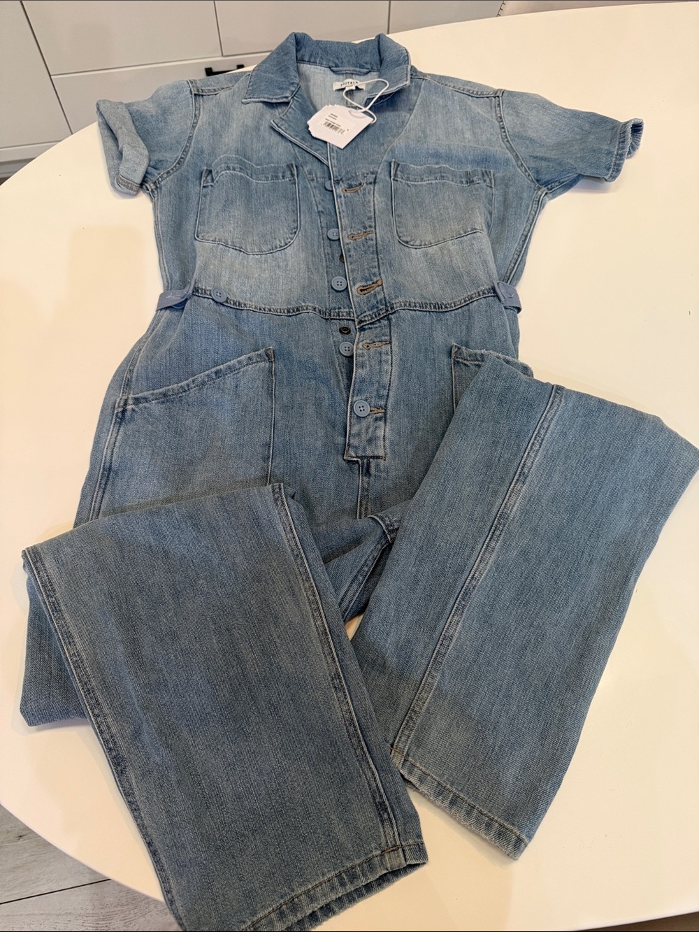 pistola Light Blue Denim Short-Sleeve Jumpsuit